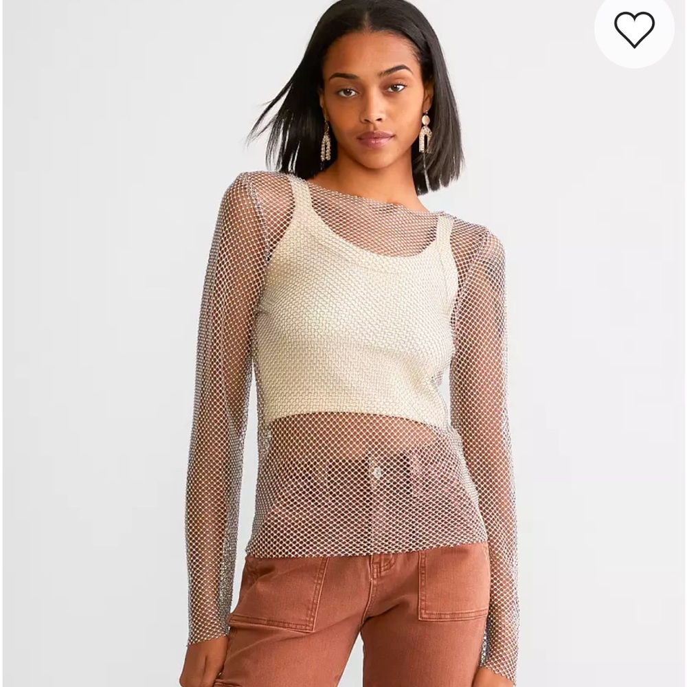 Retroluxe Mesh Long Sleeve Rhinestone Top